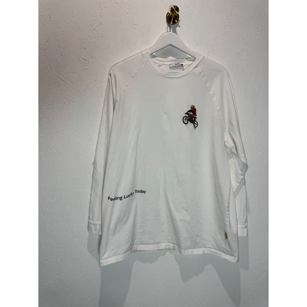 PSC Mens White Long Sleeve Graphic T-Shirt Feeling Lucky Today Dirt Bike Large